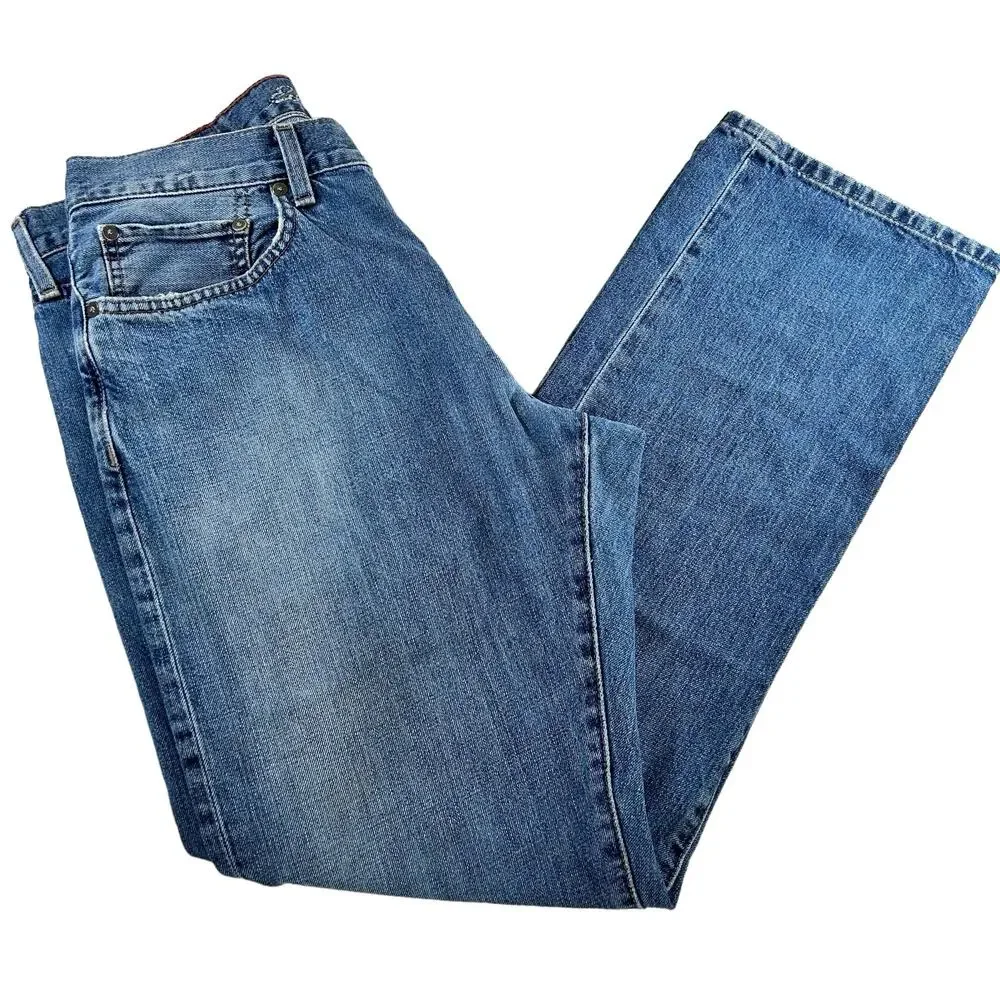 Eddie Bauer Men Jeans Size 33x32 Straight Blue Distressed Hems Classic Denim